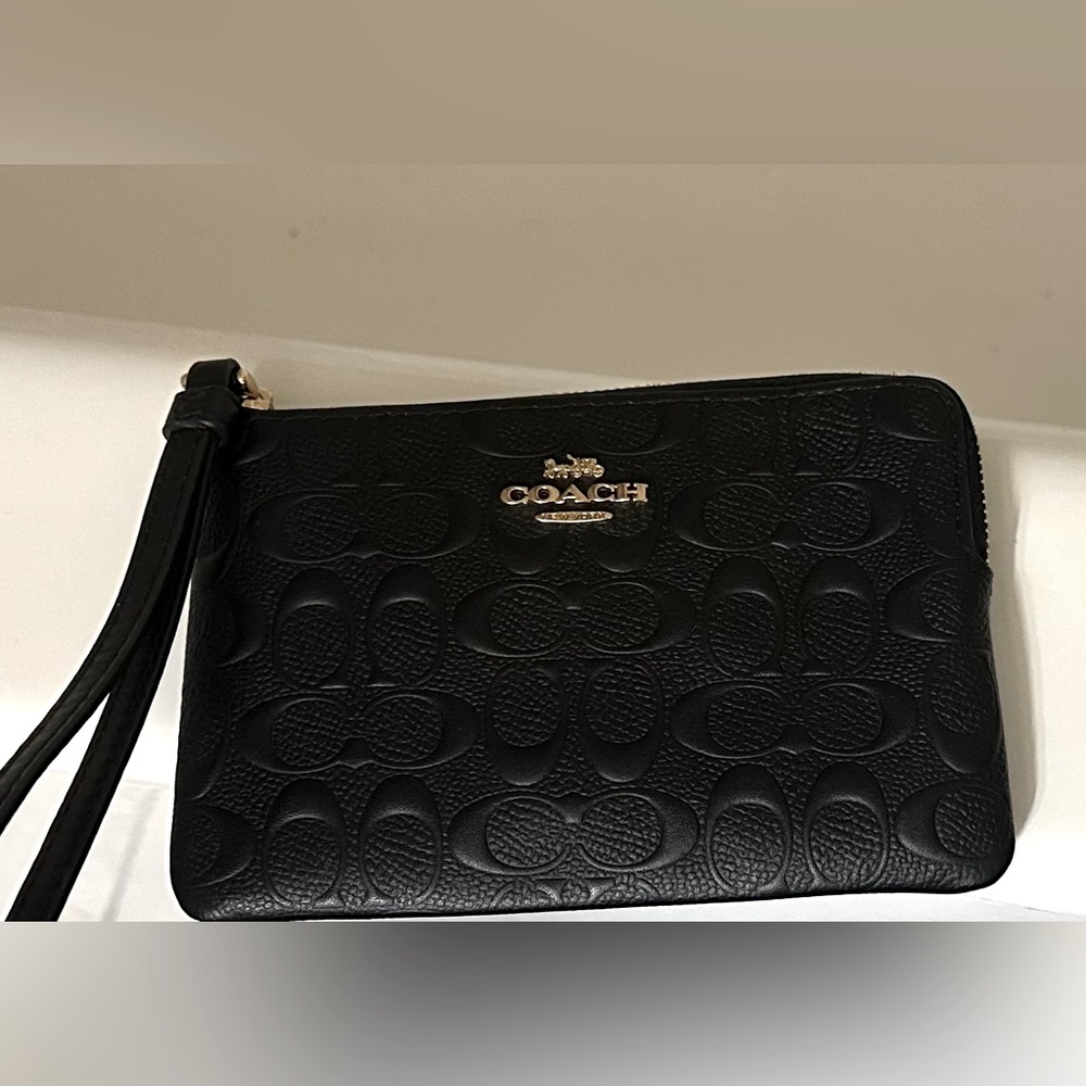 COACH black leather wristlet wallet for women